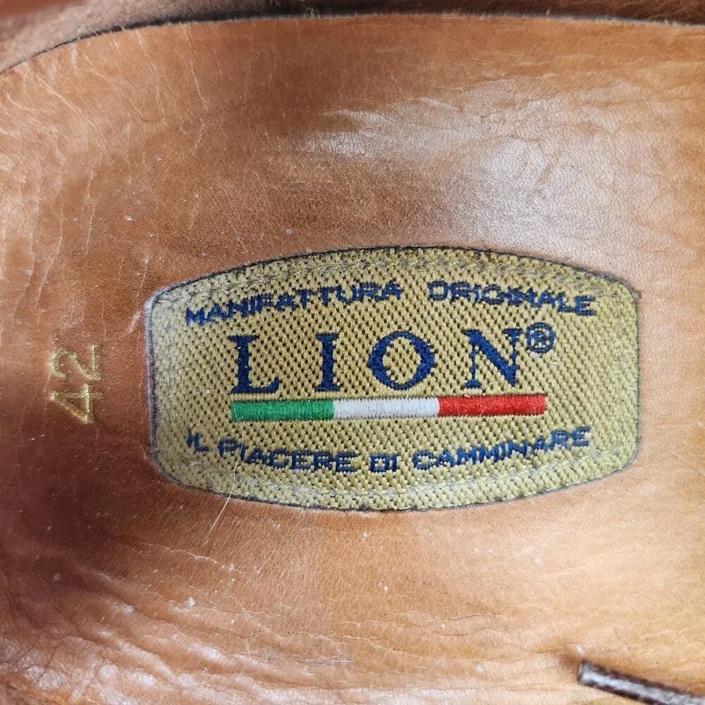 Lion Italian Leather Shoes Mens Size 9 EU 42 Brown Casual Lace Up Dress Oxfords